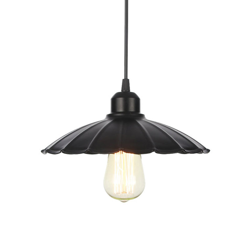 Rustic Ceiling Lamp With Flared Iron Shade For Living Room - Black/White Pendant Light Kit