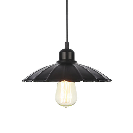 Rustic Ceiling Lamp With Flared Iron Shade For Living Room - Black/White Pendant Light Kit