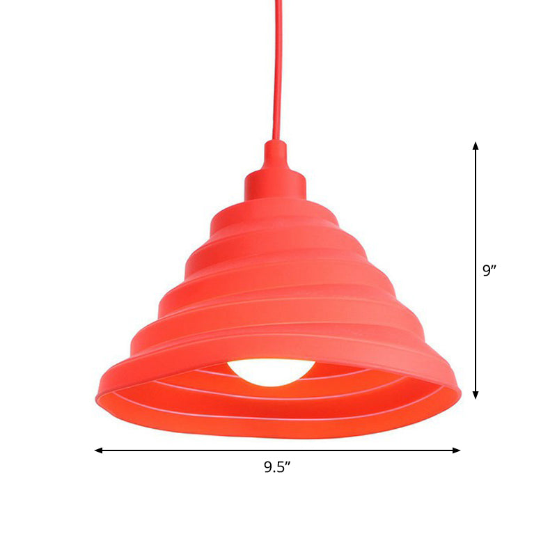 Industrial Red Iron Hanging Lamp Kit - Single Tapered/Cage/Flared Ceiling Pendant Light For Living