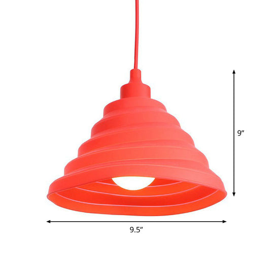 Industrial Red Iron Hanging Lamp Kit - Single Tapered/Cage/Flared Ceiling Pendant Light For Living