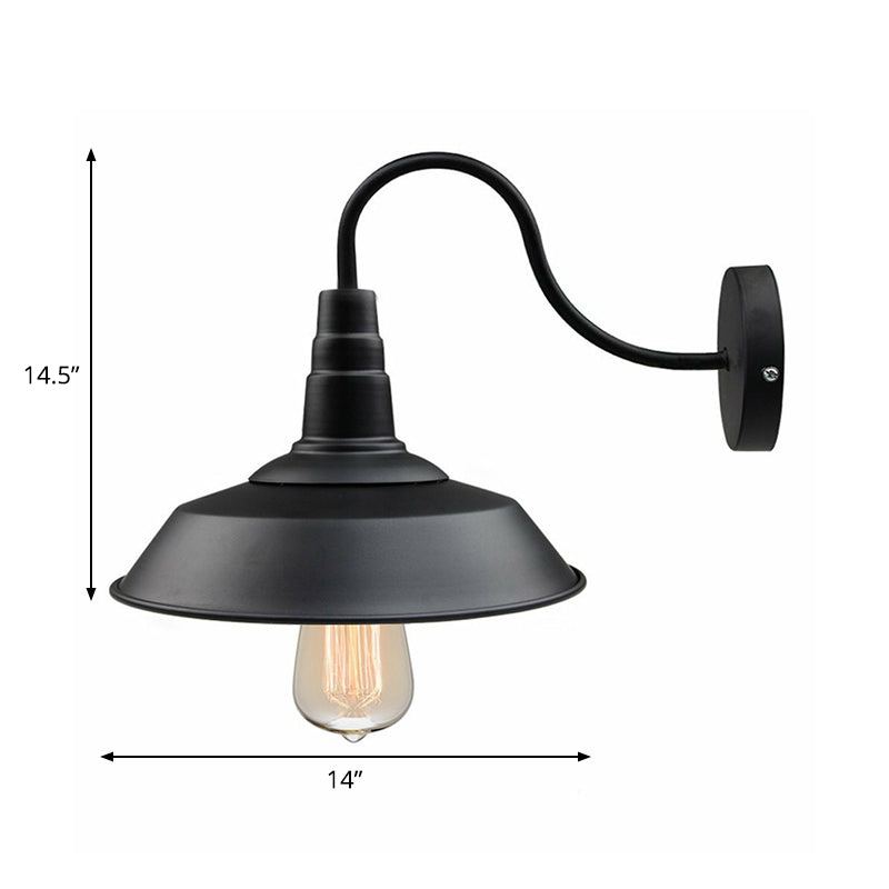 Black Finish Wall Mount Lamp With Gooseneck Arm - 1 Head Rural Iron Barn Light Fixture