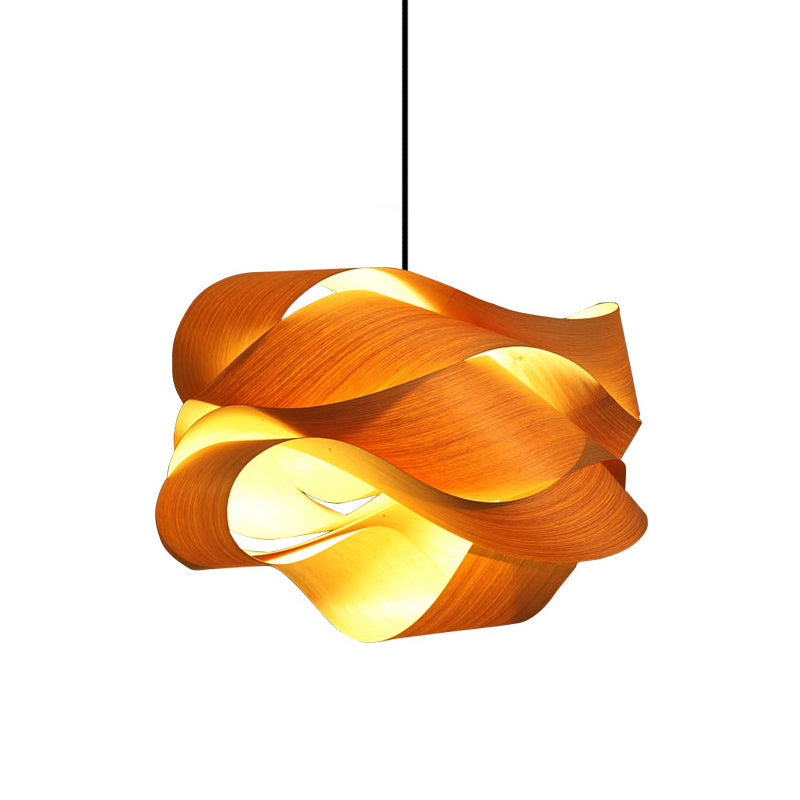 Contemporary Wooden Pendant Lamp - 1 Light Beige 18’/23.5’ Width Living Room Hanging