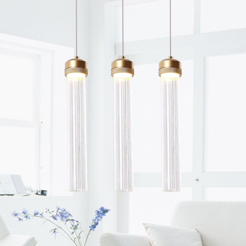 Ribbed Glass Pendant Light With Crystal Accent And Gold Finish 3 / Warm
