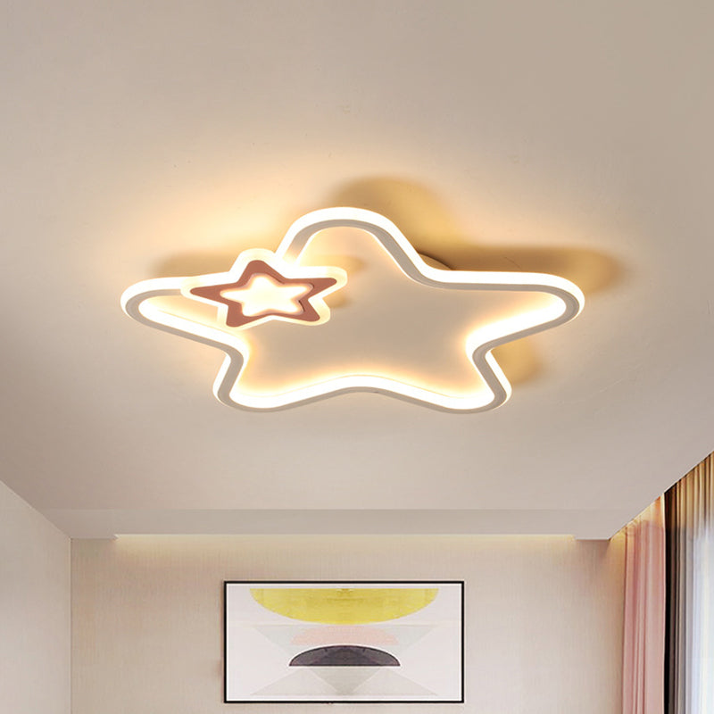Kids Star Flush Ceiling Light: Cartoon Acrylic Black/Blue/Pink Led Lamp (Warm/White Light) Pink /