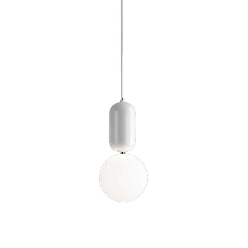 Postmodern 1-Light Pendant Lamp With Milky Ball Glass Shade - White/Gold Capsule Ceiling Hang