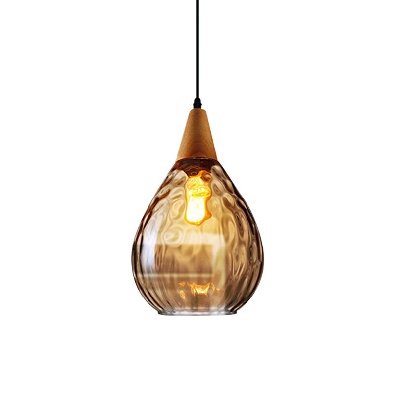 Modern Wood Teardrop Pendant Light Fixture - 6/8 Wide Amber Water Glass Hanging Lamp For Restaurants