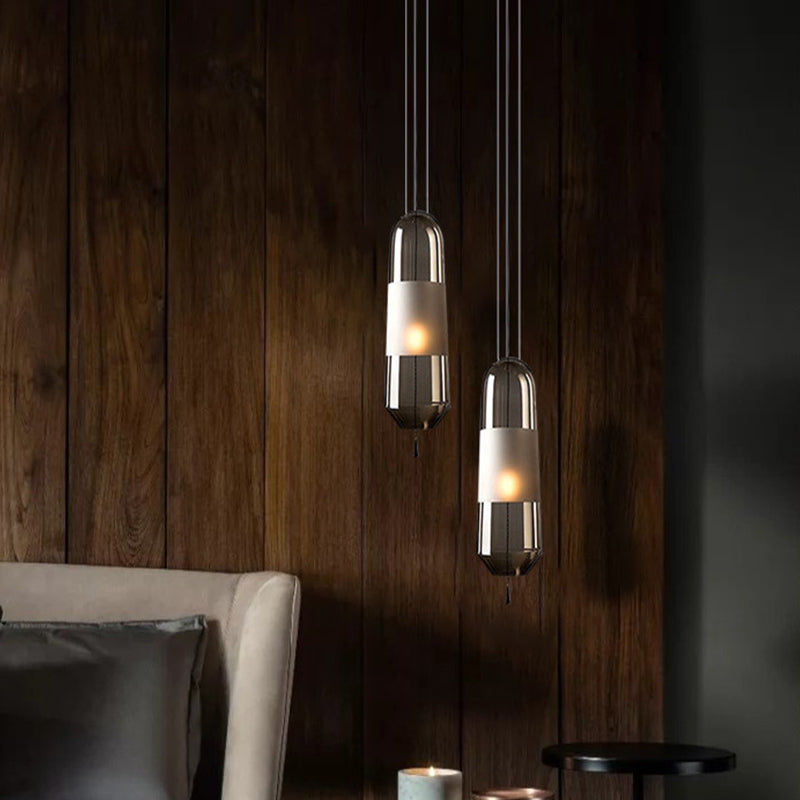 Postmodern Black Bedroom Pendant With Clear/Smoke/Amber Glass Shade