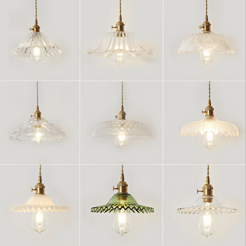Post-Modern Gold Hanging Lamp Kit With Glass Shade - Drop Pendant Design
