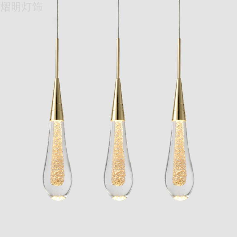 Modern Drop Shaped Pendant Clear Crystal Dining Ceiling Hang Lamp - Stylish Gold Design