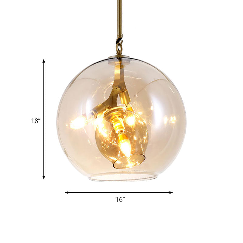 Modern Amber/Clear Glass Dining Room Chandelier With Triple Lights