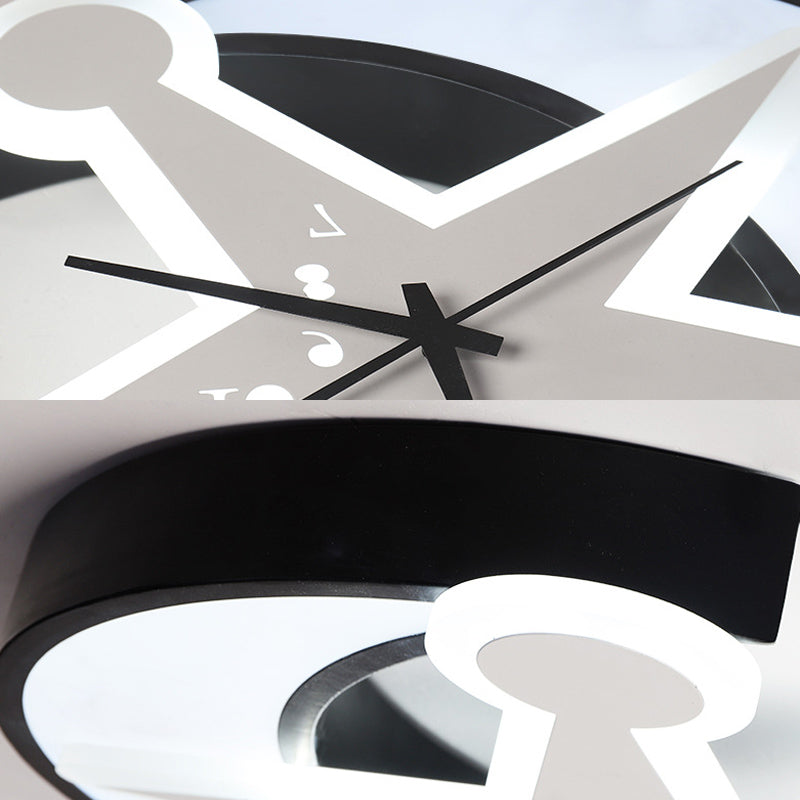 Modern Black Acrylic Clock Flush Ceiling Light With Moon & Star Led For Dining Room