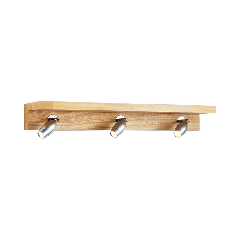 Modern Metal Wood Wall Lighting - Rotating Vanity Light With Bullet Shaped Design 3 Lights