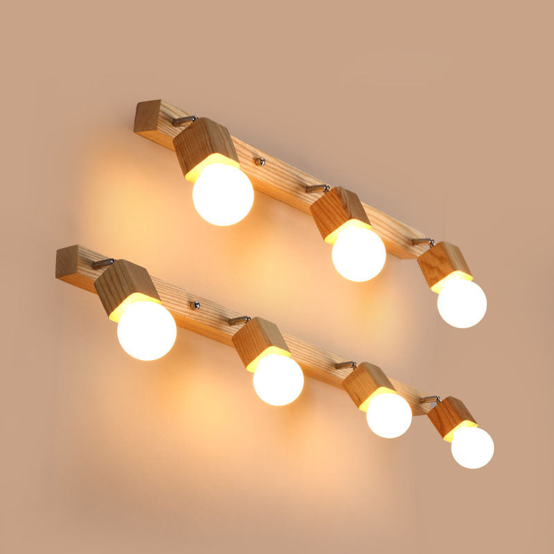 Nordic Wood Bare Bulb Vanity Lamp - Adjustable Beige Wall Mount Light (2/4/5 Options)