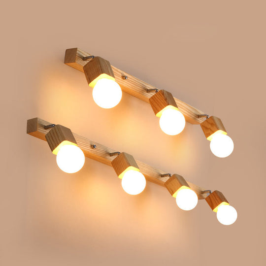 Nordic Wood Bare Bulb Vanity Lamp - Adjustable Beige Wall Mount Light (2/4/5 Options)