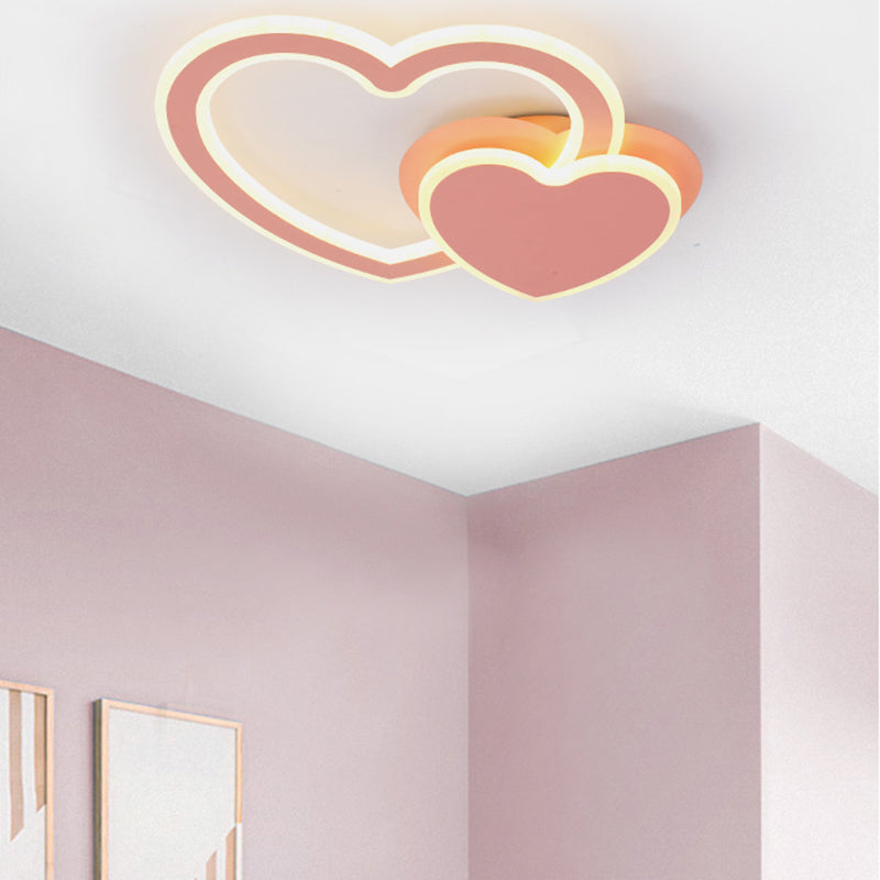 Double Loving-Heart Kids Led Flush Ceiling Light - Vibrant Undertint Ideal For Kid’s Bedroom