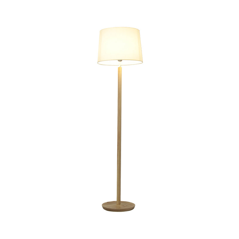 Simplicity Drum Floor Lamp 1-Light Study Room In Wood Fabric