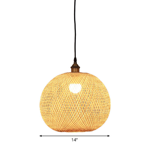 12’/14’/21.5’ Asian Beige Pendant Lamp With Bamboo Shade - Dining Room Suspension Light