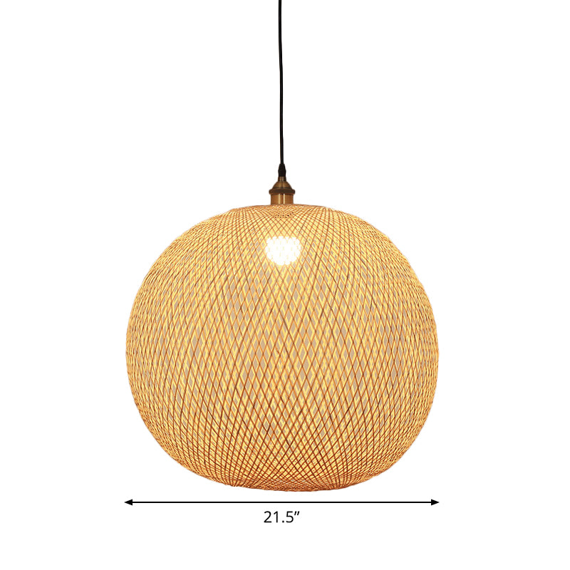 12’/14’/21.5’ Asian Beige Pendant Lamp With Bamboo Shade - Dining Room Suspension Light