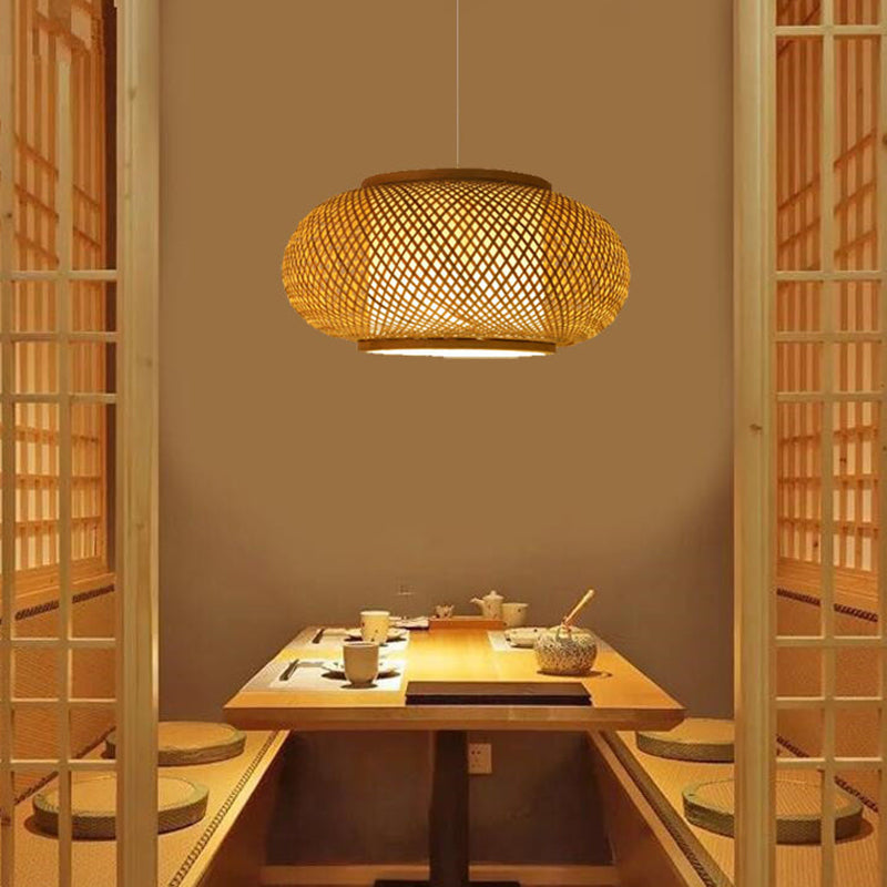 1-Light Asian Beige Pendant Lamp With Rattan Shade - Restaurant Pendulum Light
Alternatively A