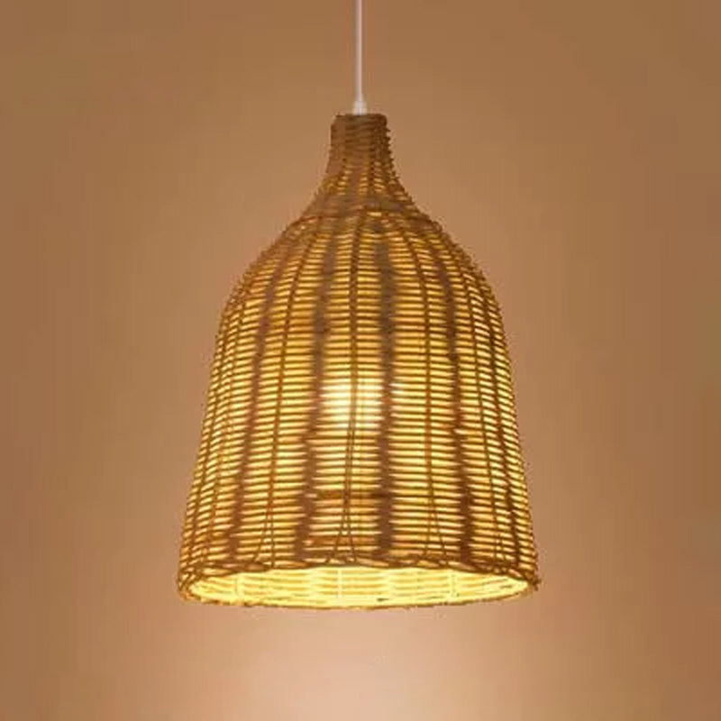 1-Light Asian Beige Pendant Lamp With Rattan Shade - Restaurant Pendulum Light
Alternatively A