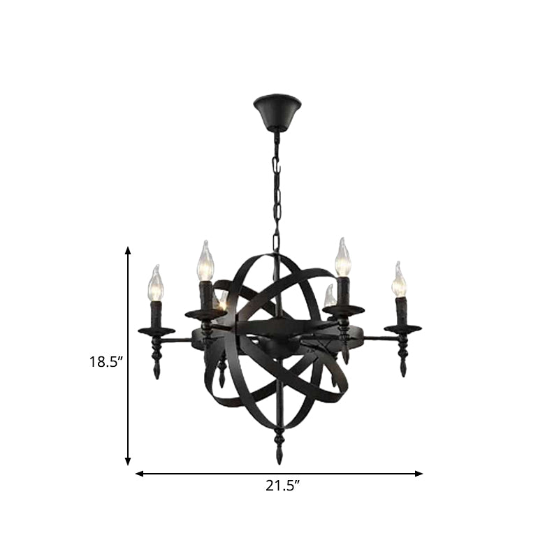 Metallic Chandelier With Spherical Cage Shade - Vintage 6/8 Head Ceiling Light For Restaurants In