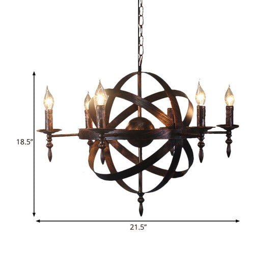 Metallic Chandelier With Spherical Cage Shade - Vintage 6/8 Head Ceiling Light For Restaurants In