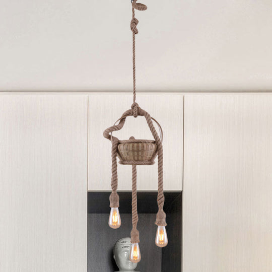 Vintage Beige Hemp Rope Chandelier - Rustic Hanging Light For Living Room 3 /