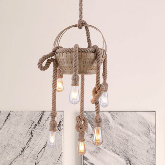 Vintage Beige Hemp Rope Chandelier - Rustic Hanging Light For Living Room