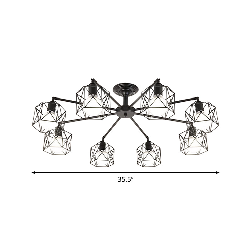 Iron Wire Cage Ceiling Chandelier - Rotating Pendant Lamp In Black For Bedroom 4/6/8-Light Option