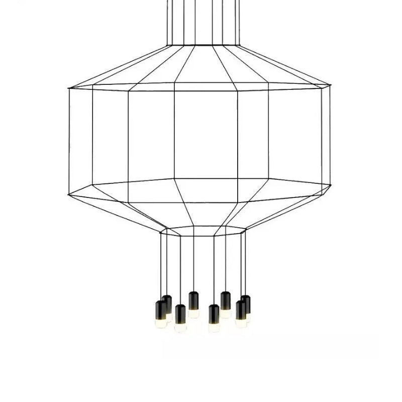 Industrial Black Hexagonal/Long Column Pendant Light - Modern 3D Structure With 4/6/8 Heads Ideal
