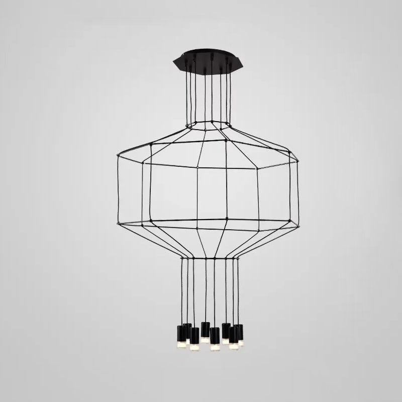 Industrial Black Hexagonal/Long Column Pendant Light - Modern 3D Structure With 4/6/8 Heads Ideal