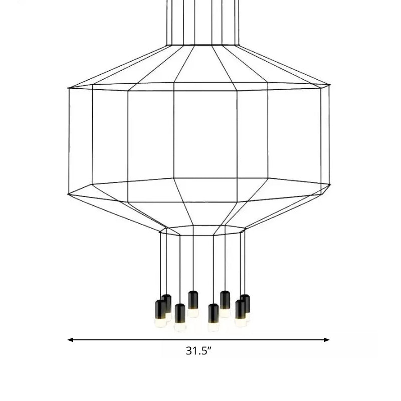Industrial Black Hexagonal/Long Column Pendant Light - Modern 3D Structure With 4/6/8 Heads Ideal