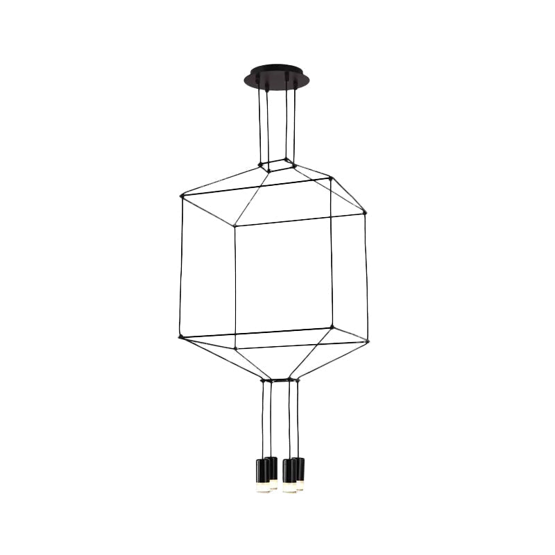 Industrial Black Hexagonal/Long Column Pendant Light - Modern 3D Structure With 4/6/8 Heads Ideal