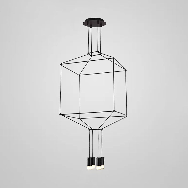 Industrial Black Hexagonal/Long Column Pendant Light - Modern 3D Structure With 4/6/8 Heads Ideal