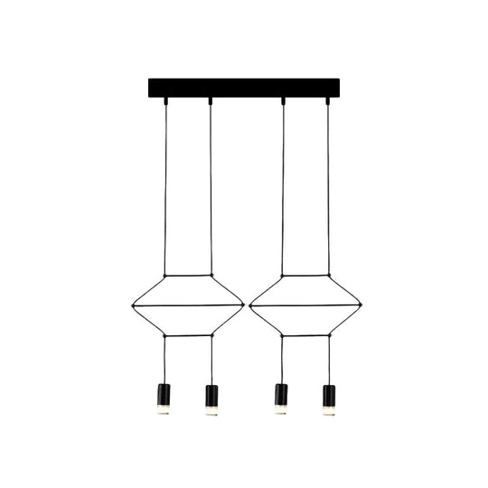 Industrial Black Hexagonal/Long Column Pendant Light - Modern 3D Structure With 4/6/8 Heads Ideal