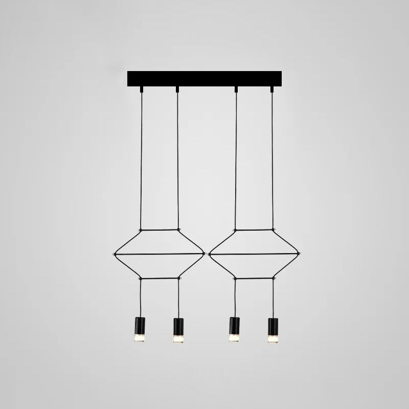 Industrial Black Hexagonal/Long Column Pendant Light - Modern 3D Structure With 4/6/8 Heads Ideal
