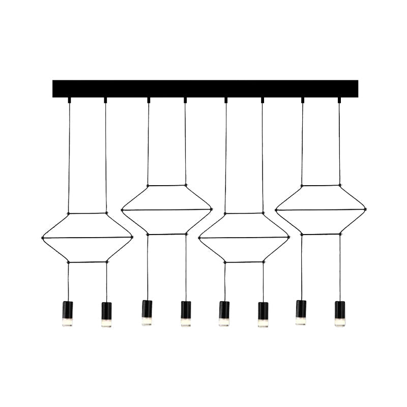 Industrial Black Hexagonal/Long Column Pendant Light - Modern 3D Structure With 4/6/8 Heads Ideal