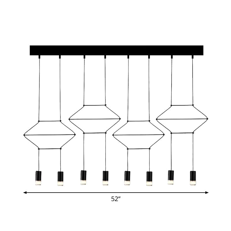 Industrial Black Hexagonal/Long Column Pendant Light - Modern 3D Structure With 4/6/8 Heads Ideal