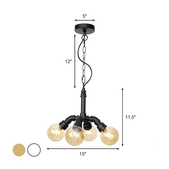 Farmhouse Ceiling Chandelier - Amber/Clear Glass 3/4/5 Lights Black Suspension Light For Living Room