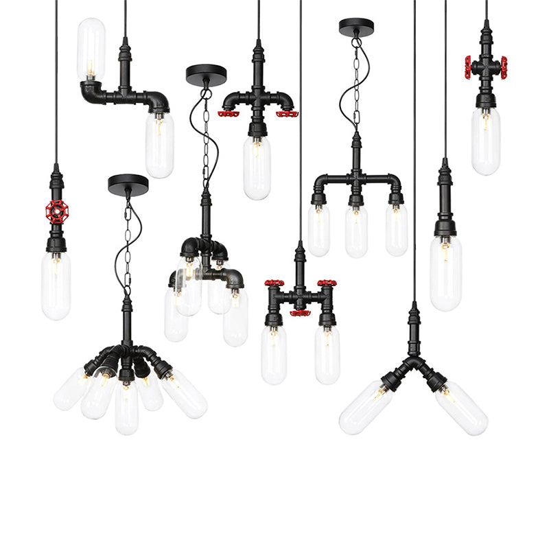 Vintage Amber/Clear Glass Pendant Chandelier With Led Hanging Ceiling Light - 2 Heads Black