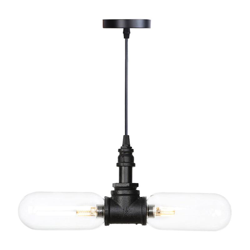 Vintage Amber/Clear Glass Pendant Chandelier With Led Hanging Ceiling Light - 2 Heads Black Clear /