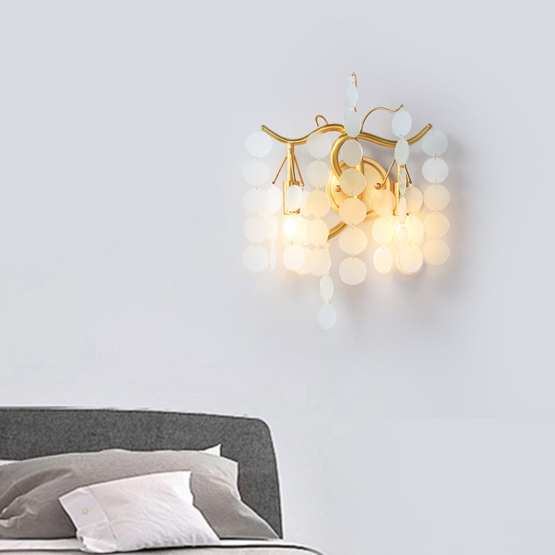 Modernist Metal 2-Head Wall Light Fixture In Brass With Crystal Deco - Bedroom Sconce Lighting