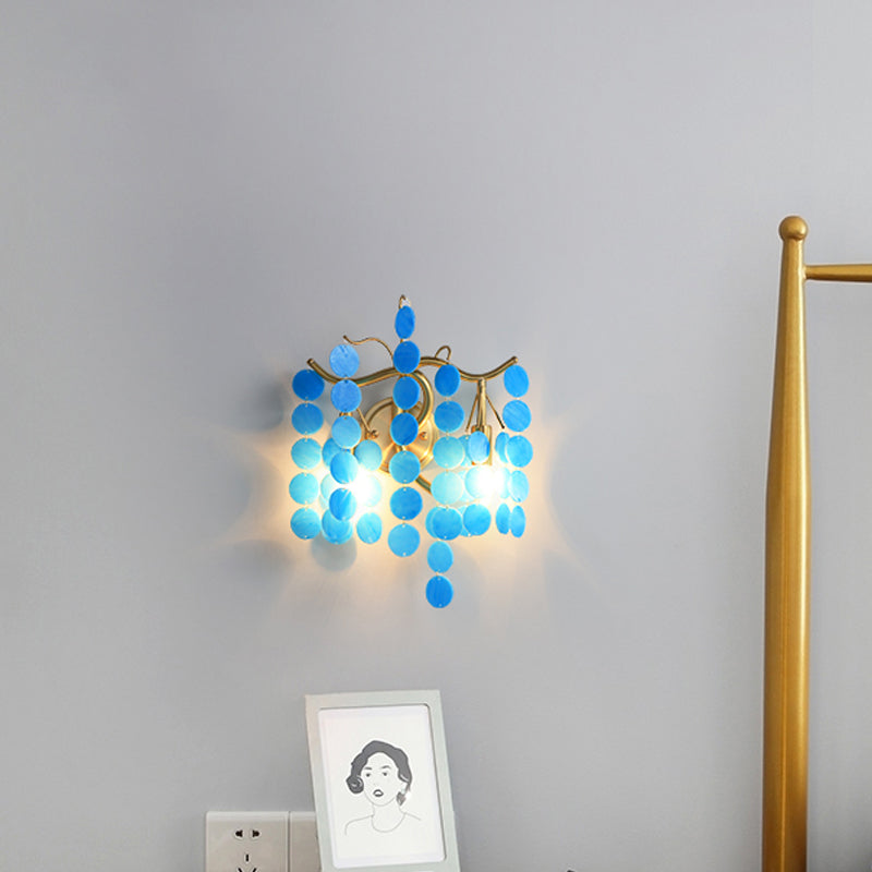 Modernist Metal 2-Head Wall Light Fixture In Brass With Crystal Deco - Bedroom Sconce Lighting