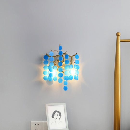 Modernist Metal 2-Head Wall Light Fixture In Brass With Crystal Deco - Bedroom Sconce Lighting
