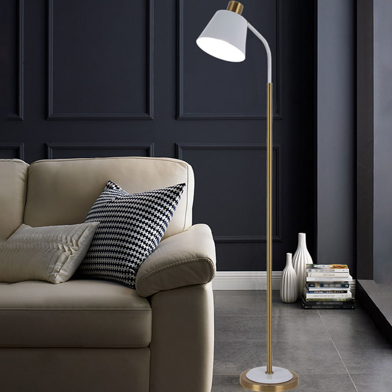 Conic Rotatable Reading Floor Light - Nordic Metal Lamp In Black/White Brass Finish