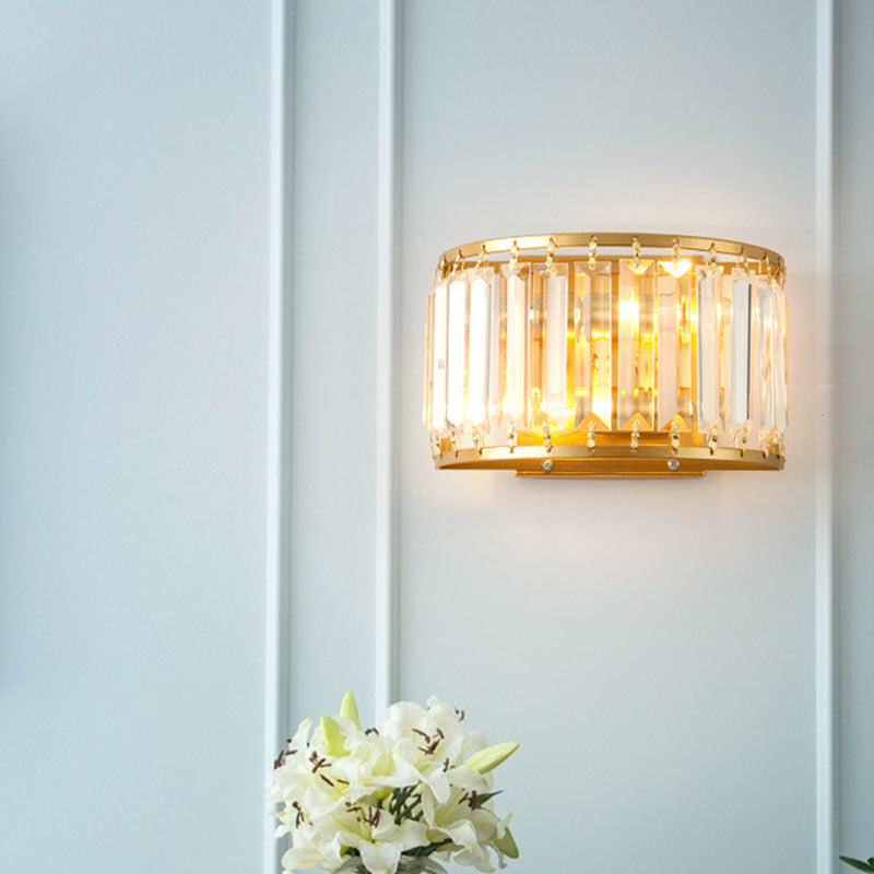 Gold Wall Lamp With Prismatic Crystal Shade - Postmodern Style