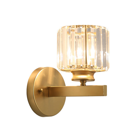 Gold Wall Lamp With Prismatic Crystal Shade - Postmodern Style