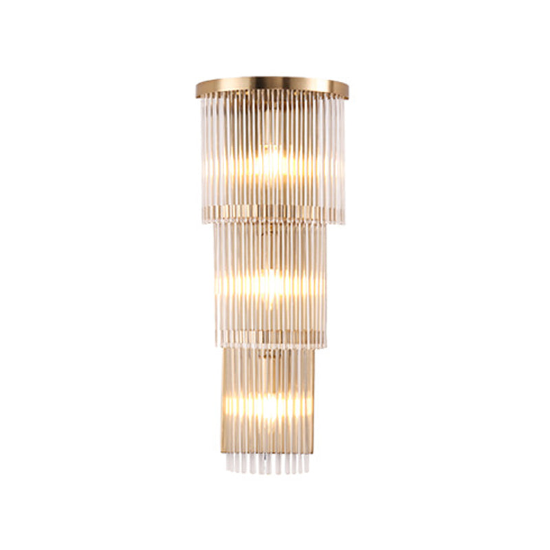 Gold Crystal Bedside Wall Sconce With 2/3 Tiers And 1/3 Light - Postmodern Triangle Design