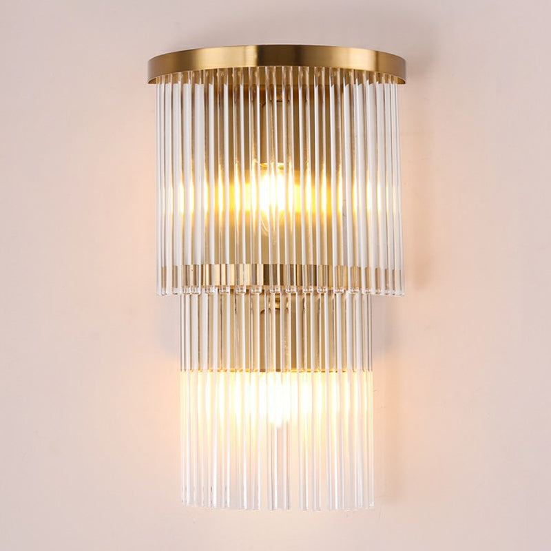 Gold Crystal Bedside Wall Sconce With 2/3 Tiers And 1/3 Light - Postmodern Triangle Design
