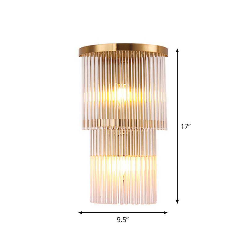 Gold Crystal Bedside Wall Sconce With 2/3 Tiers And 1/3 Light - Postmodern Triangle Design